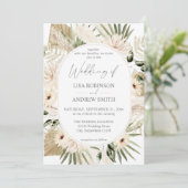 Boho LG Text Pampas Grass & Beige 2 Floral Wedding Kaart (Staand voorkant)