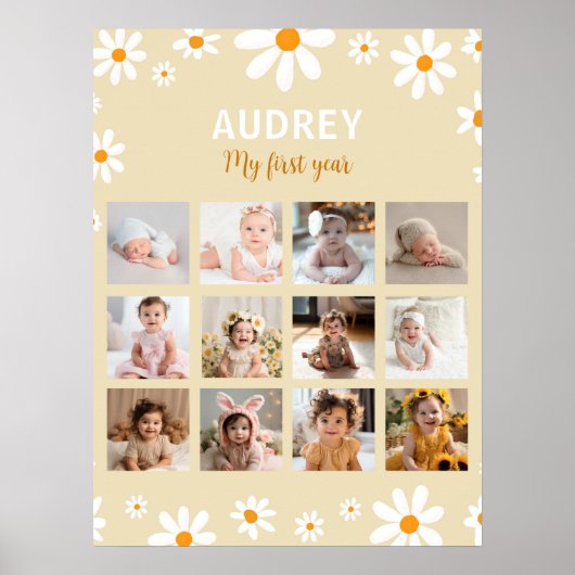 Boho licht Daisy Verjaardagsfoto Milestone Poster (Voorkant)