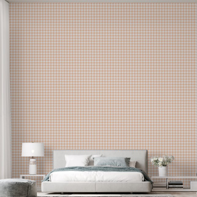 Boho Licht Perzik Houndstooth Behang (Slaapkamer)