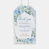 Boho lichtblauw bloemeucalyptus zilver lijst cadeaulabel (Voorkant)