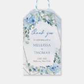 Boho lichtblauw bloemeucalyptus zilver lijst cadeaulabel (Achterkant)