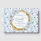 Boho lichtblauw goud glitter bloemen gastenboek (Voorkant)