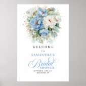 Boho Lichtblauwe Bloemachtige Bruidsdouche Welkom Poster (Voorkant)