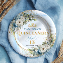 Boho lichtblauwe bloemen gouden glitter aangepaste