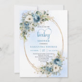 Boho Lichtblauwe Bloemige Groene Baby Shower Uitno Kaart (Voorkant)