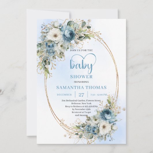 Boho Lichtblauwe Bloemige Groene Baby Shower Uitno Kaart (Voorkant)