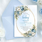 Boho Lichtblauwe Bloemige Groene Baby Shower Uitno Kaart