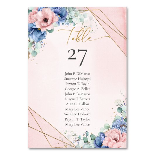 Boho lichtblauwe blos bloemen eucalyptus goud kaart (Voorkant)