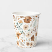Boho Lichtbruine Bloem Papieren Bekers (Achterkant)