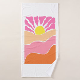 Boho lichtroze en oranje zonsondergang  badhanddoek