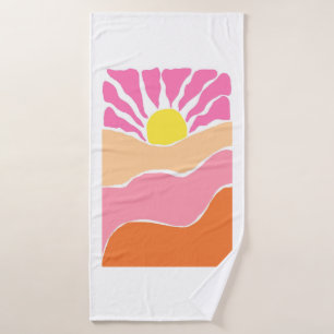 Boho lichtroze en oranje zonsondergang badhanddoek