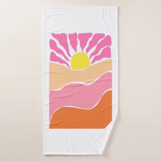 Boho lichtroze en oranje zonsondergang  badhanddoek (Badhanddoek)