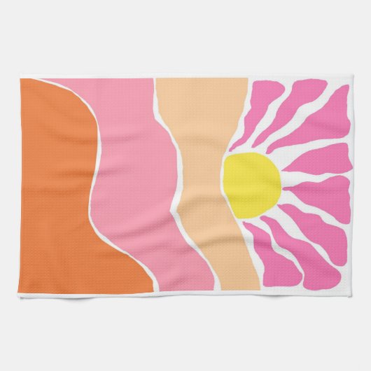 Boho lichtroze en oranje zonsondergang  theedoek (Horizontaal)