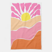 Boho lichtroze en oranje zonsondergang  theedoek (Verticaal)