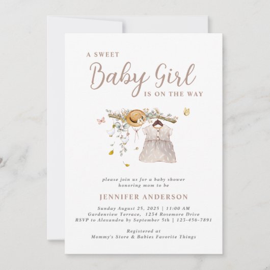 Boho lief baby meisje outfit botanische Baby showe Kaart (Voorkant)