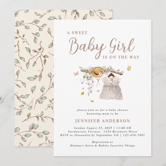 Boho lief baby meisje outfit botanische Baby showe Kaart (Voorkant / Achterkant)