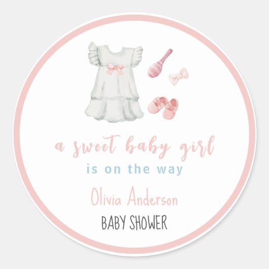 Boho lief roze meisje outfit Baby shower Ronde Sticker (Voorkant)