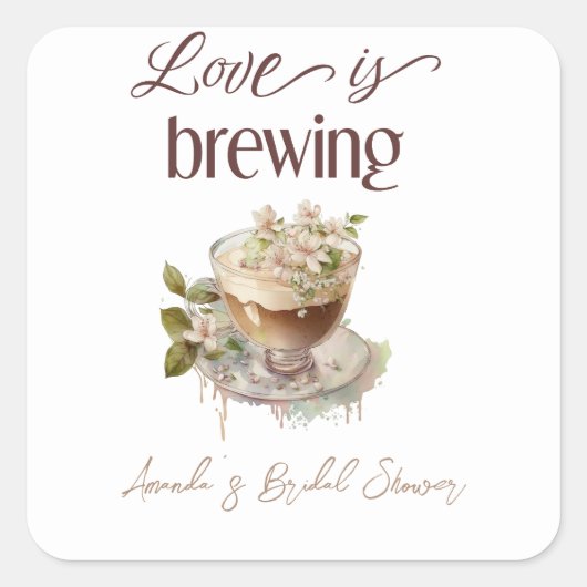 Boho Liefde Brouwt Bloemige Bruids Shower Brunch Vierkante Sticker (Voorkant)