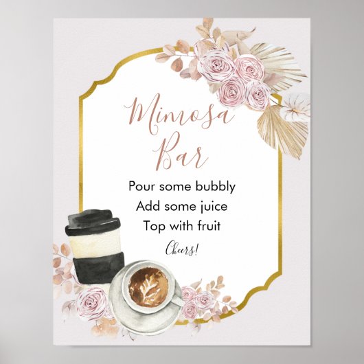 Boho Liefde Bruist Bruids Bruiloft Mimosa Bar Bord Poster (Voorkant)