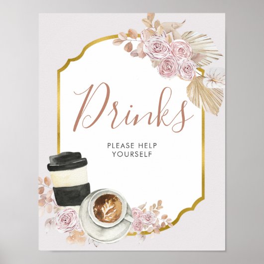 Boho Liefde Bruist Bruiloft Drinken Bord Poster (Voorkant)