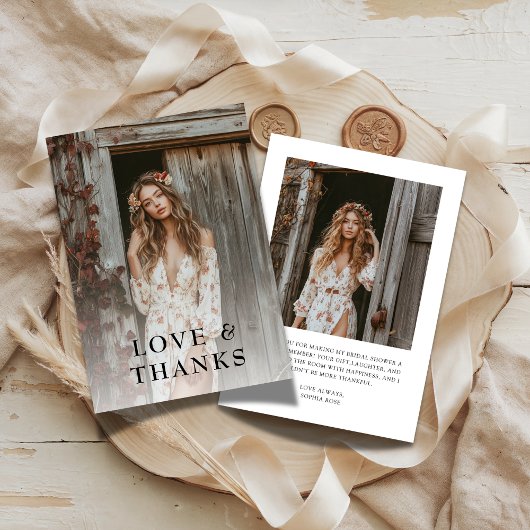 Boho Liefde & Dank Bruidsfeest Foto Bedankkaart
