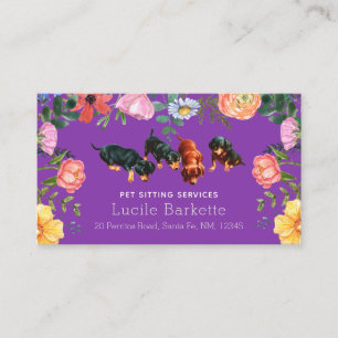 Boho Lieve Dachshond Huisdier Zitten Wilde Bloemen Visitekaartje