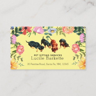 Boho Lieve Dachshund Huisdier Zitten Wilde Bloemen Visitekaartje