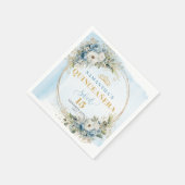 Boho Light Blue Floral Gold Glitter Quinceañera  Servet (Hoek)