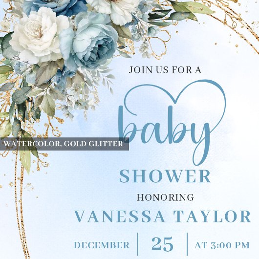Boho Light Blue Floral Greenery Baby Shower Invite Kaart