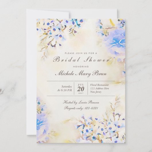 Boho Light Blue Floral Vrijgezellenfeest Invite Kaart (Voorkant)