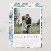 Boho Light Blue Waterverf Floral Photo Wedding Save The Date (Voorkant / Achterkant)