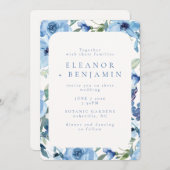 Boho Light Blue Waterverf Flowers Wedding Kaart (Voorkant / Achterkant)