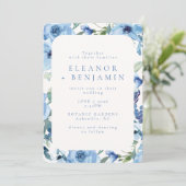 Boho Light Blue Waterverf Flowers Wedding Kaart (Staand voorkant)