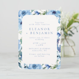 Boho Light Blue Waterverf Flowers Wedding Kaart