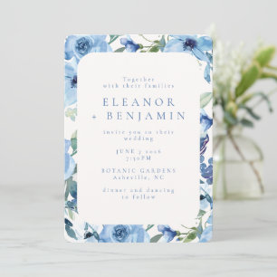 Boho Light Blue Waterverf Flowers Wedding Kaart
