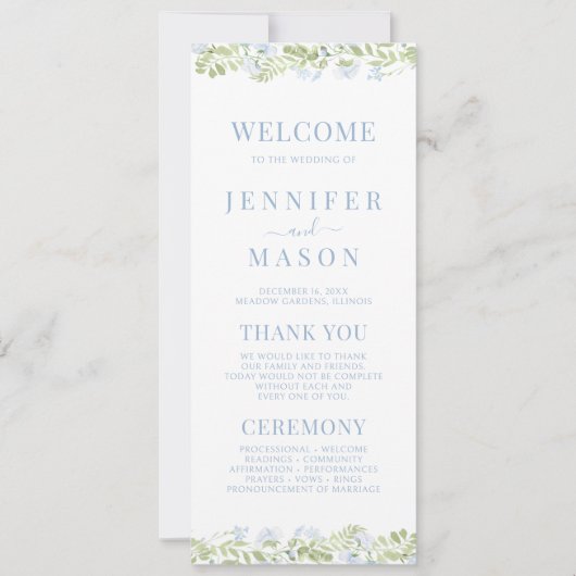 Boho Light Blue WildFlower Wedding Program Card (Voorkant)