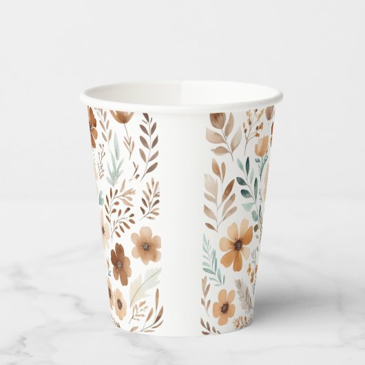 Boho Light Brown Flower  Papieren Bekers (Links)