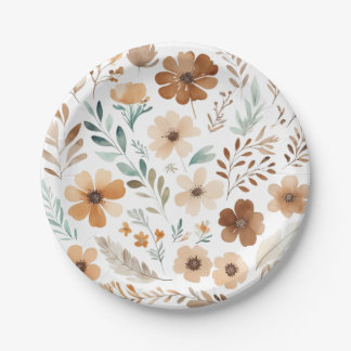 Boho Light Brown Flower Papieren Bordje