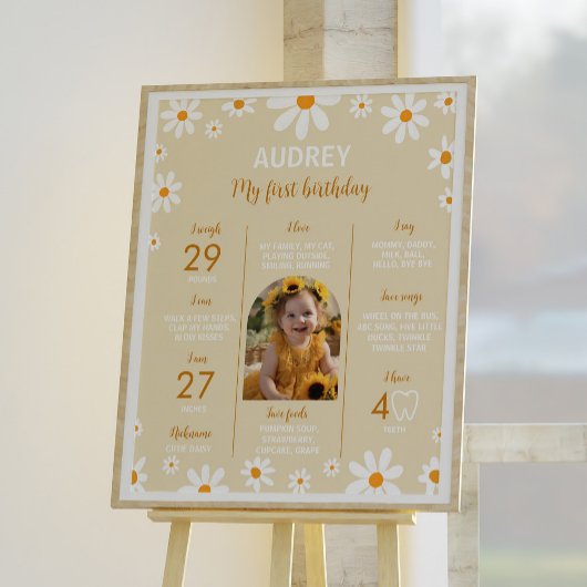 Boho Light Daisy 1e Verjaardagsfeest Mijlpaal teke Poster