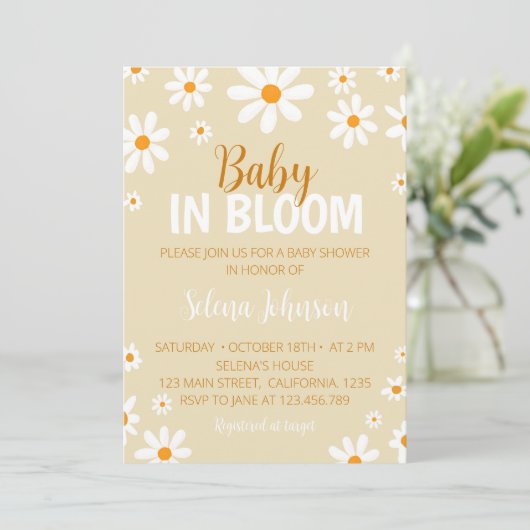 Boho Light Daisy Baby shower Uitnodiging (Staand voorkant)