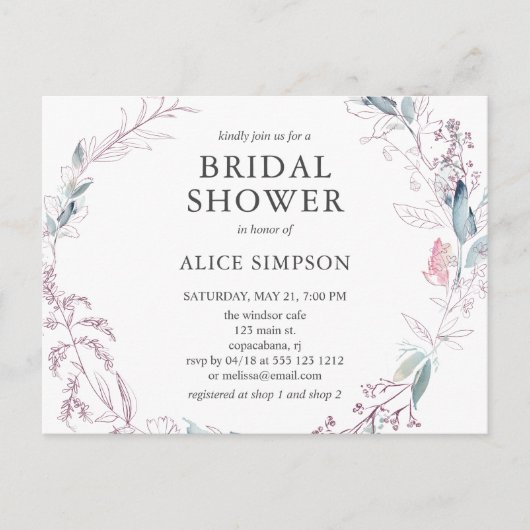 Boho Light Pink Botanical Leaves Vrijgezellenfeest Uitnodiging Briefkaart (Voorkant)