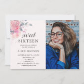 Boho Light Pink Flowers Sweet 16 Kaart (Voorkant)