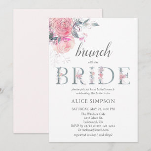 Boho Light Soft Pink Flower Bridal Brunch Shower Kaart