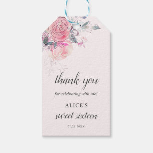 Boho Light Soft Pink Flowers Sweet 16 Cadeaulabel