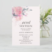 Boho Light Soft Pink Flowers Sweet 16 Uitnodiging (Staand voorkant)
