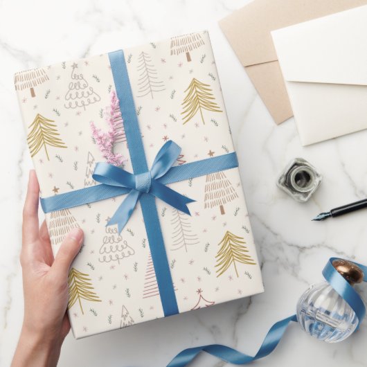 Boho lijn Kerstboom Wrapping Paper Cadeaupapier (Geschenken)