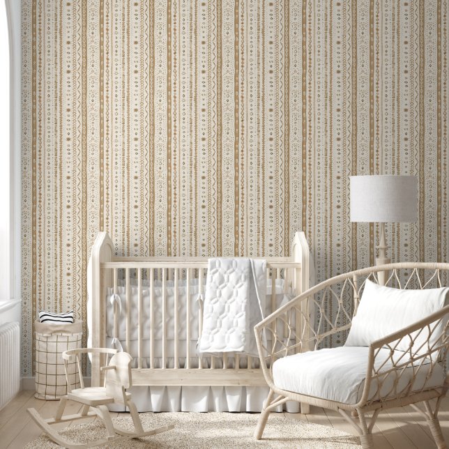Boho Lijnpatroon en Neutrale Bruine Sieraden Behang (Kinderen)