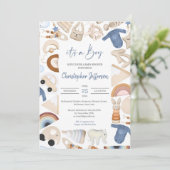 Boho lijst babyjongen kleding en speelgoed neutraa kaart (Staand voorkant)