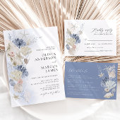 Boho Lijst Beach Shell Stoffig Blauw Foto Bruiloft Save The Date