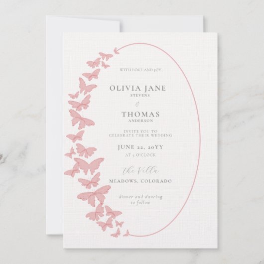 Boho Lijst Blush Pink Butterflies Elegant Wedding Kaart (Voorkant)